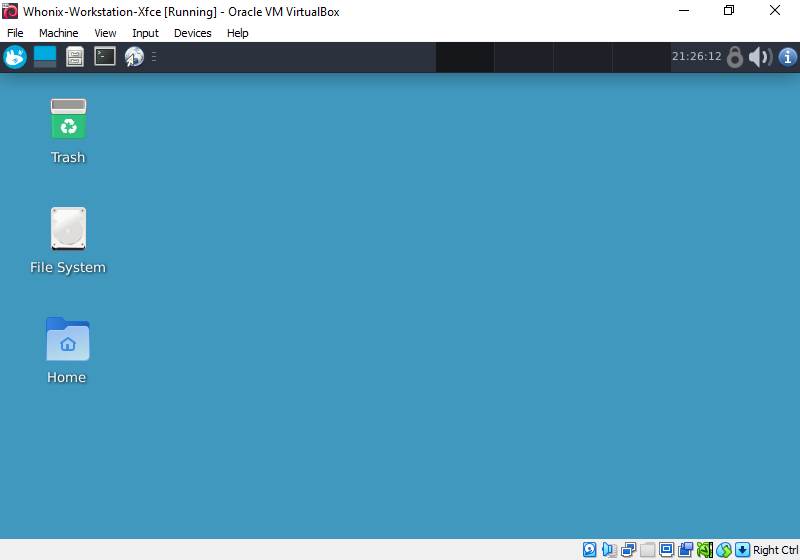 {{project_name_workstation_short Xfce VM running in virtualizer VirtualBox (real screenshot)